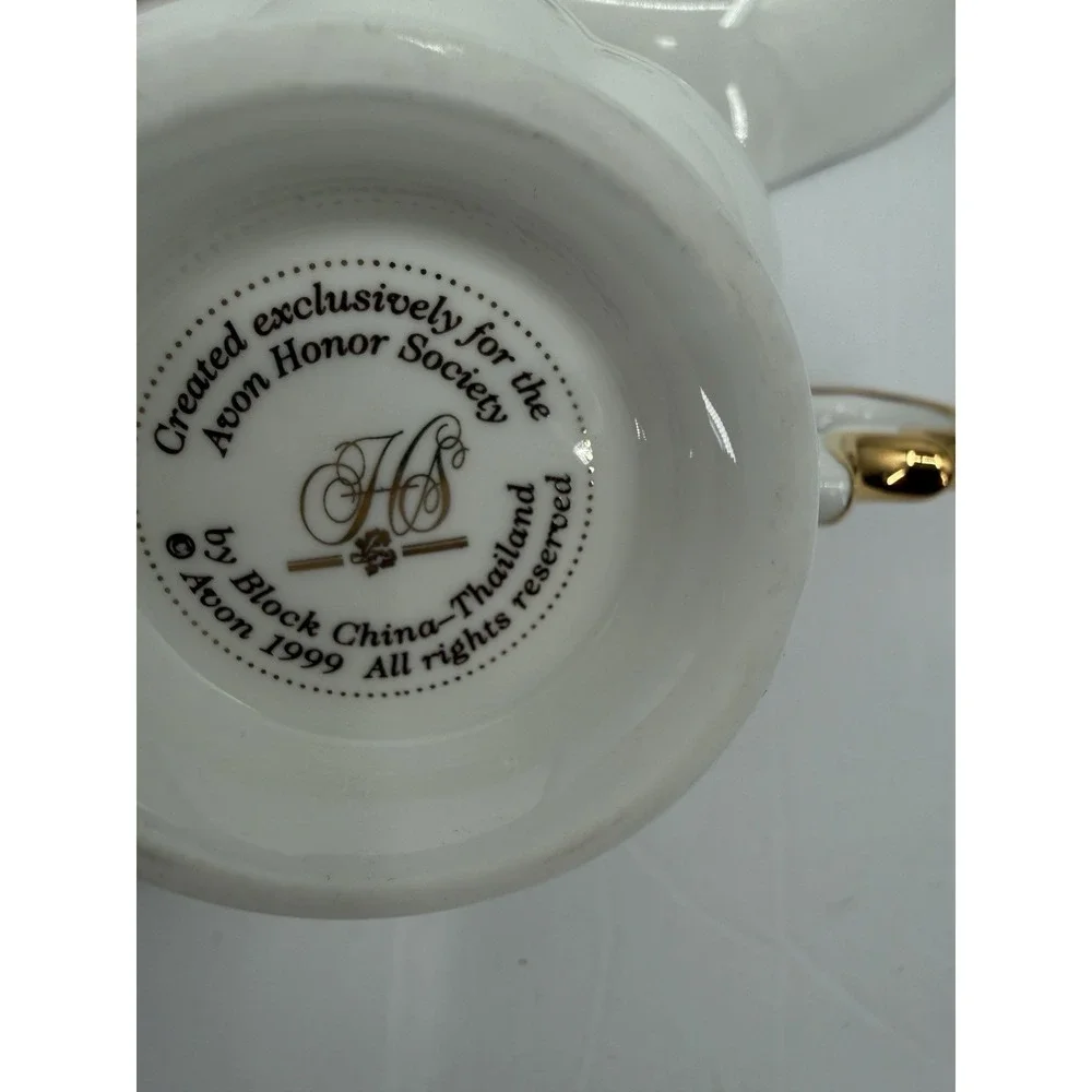 Avon Honor‎ Society 1999 Teacup Saucer Black Gold Floral Victorian Lady Set
